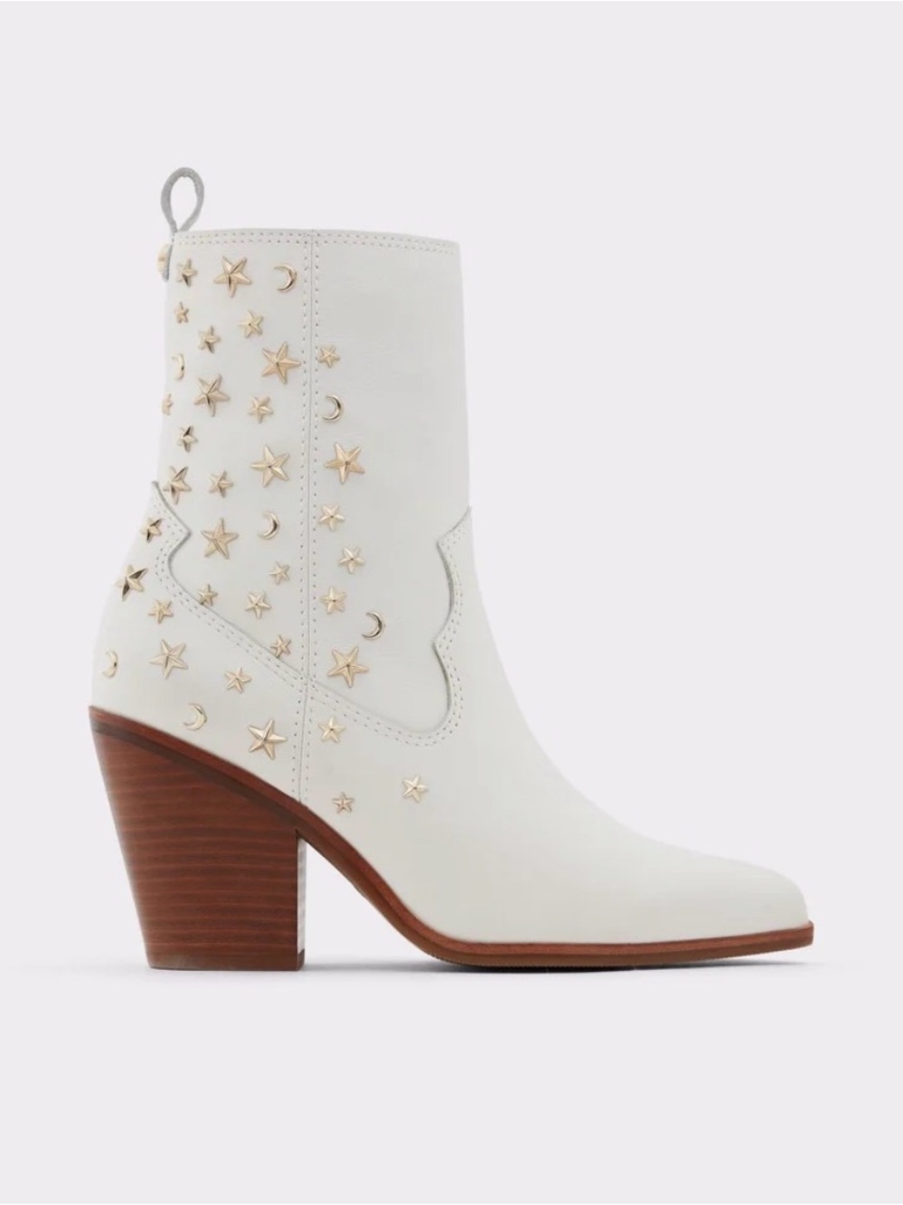 Aldo White Star-Studded Western Ankle Boots